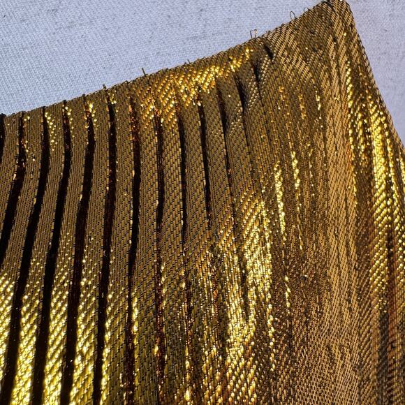 Cedric Charlier Gold Metallic Pleated Lamé Midi Dress Asymmetric Size 6 Goddess - Picture 4 of 15